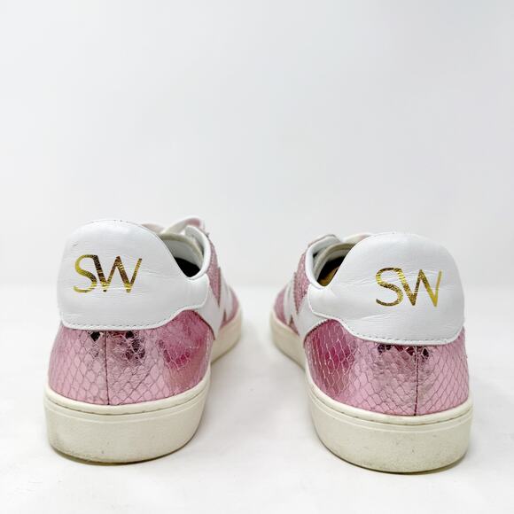 [Stuart Weitzman] Daryl Pink Metallic Snake Embossed Leather Sneakers Size 8.5 - Picture 5 of 12
